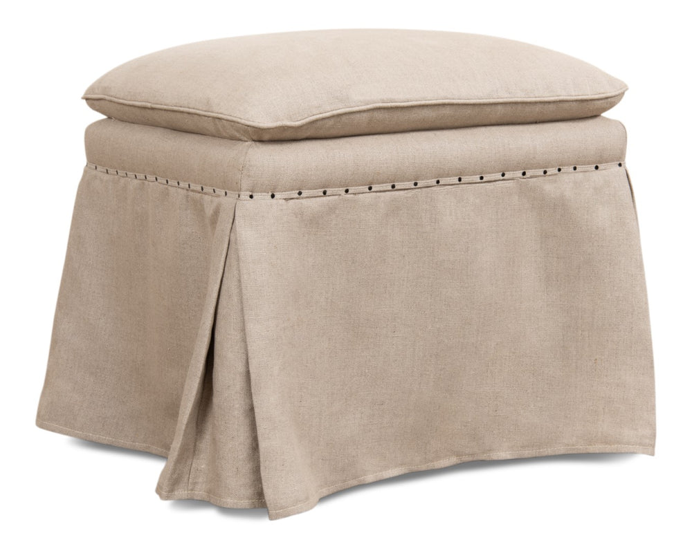 Sarreid Draped Ottoman - Elegant Set Of 2 With Oak Natural Finish And Luxurious Linen Upholstery For Style Beige  27719