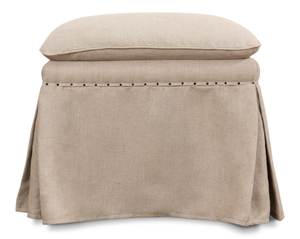 Sarreid Draped Ottoman - Elegant Set Of 2 With Oak Natural Finish And Luxurious Linen Upholstery For Style Beige  27719