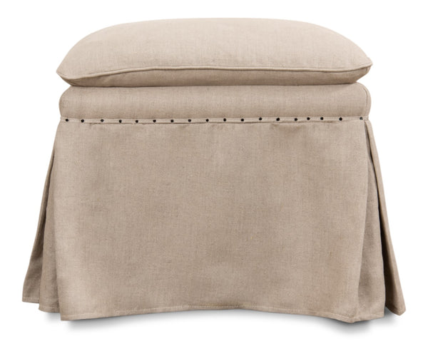 Sarreid Draped Ottoman - Elegant Set Of 2 With Oak Natural Finish And Luxurious Linen Upholstery For Style Beige  27719