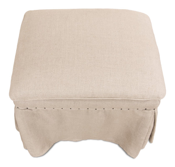 Sarreid Draped Ottoman - Elegant Set Of 2 With Oak Natural Finish And Luxurious Linen Upholstery For Style Beige  27719