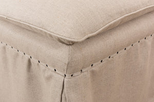 Sarreid Draped Ottoman - Elegant Set Of 2 With Oak Natural Finish And Luxurious Linen Upholstery For Style Beige  27719