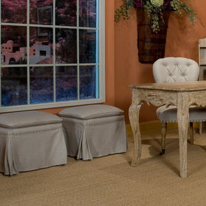 Sarreid Draped Ottoman - Elegant Set Of 2 With Oak Natural Finish And Luxurious Linen Upholstery For Style Beige  27719