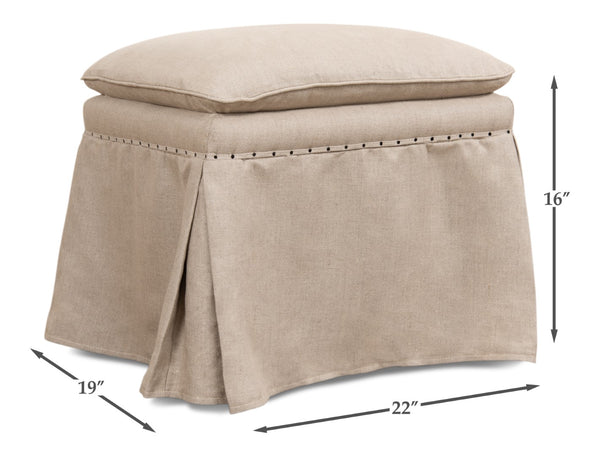 Sarreid Draped Ottoman - Elegant Set Of 2 With Oak Natural Finish And Luxurious Linen Upholstery For Style Beige  27719