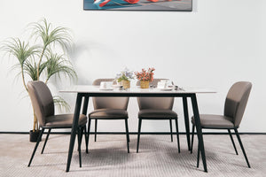 English Elm Modern Sintered Stone Rectangular Dining Table Seats Six with Tapered Black Metal Legs W1911S00017