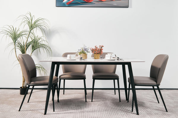 English Elm Modern Sintered Stone Rectangular Dining Table Seats Six with Tapered Black Metal Legs W1911S00017