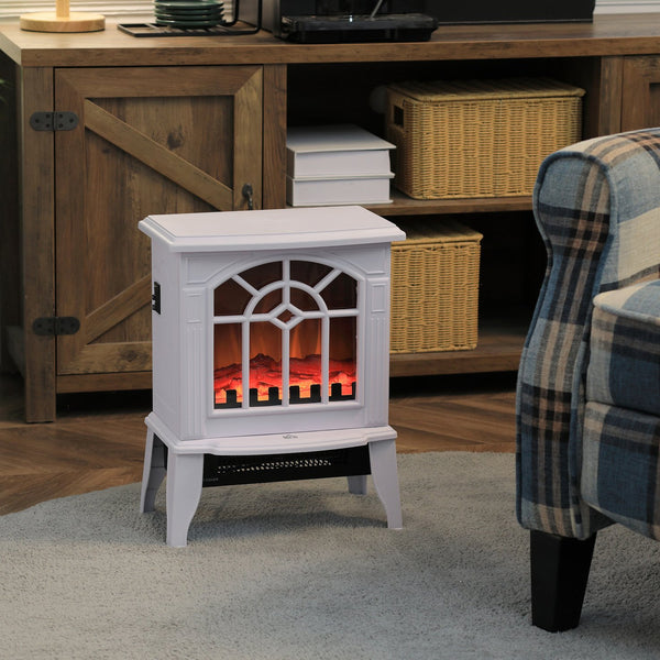 English Elm Homcom Electric Fireplace Stove - 18" Portable Heater With Realistic Flames & Safety Features, White W2225P229197