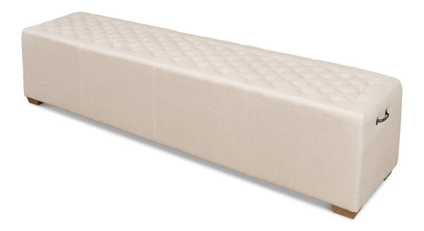 Sarreid The 6 Foot Bench – Stylish Beige Linen Upholstered Seating With Durable American Oak Frame Beige  27720