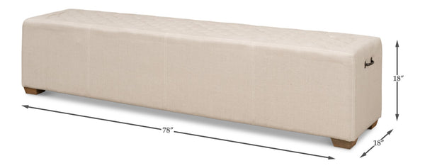 Sarreid The 6 Foot Bench – Stylish Beige Linen Upholstered Seating With Durable American Oak Frame Beige  27720