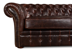 Sarreid Piccadilly Sofa: Luxurious Bycast Cowhide Leather Seating With Elegant Birch Frame Design Brown  27729