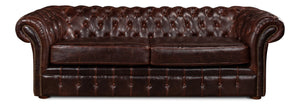 Sarreid Piccadilly Sofa: Luxurious Bycast Cowhide Leather Seating With Elegant Birch Frame Design Brown  27729