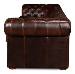 Sarreid Piccadilly Sofa: Luxurious Bycast Cowhide Leather Seating With Elegant Birch Frame Design Brown  27729
