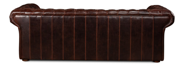 Sarreid Piccadilly Sofa: Luxurious Bycast Cowhide Leather Seating With Elegant Birch Frame Design Brown  27729