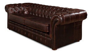 Sarreid Piccadilly Sofa: Luxurious Bycast Cowhide Leather Seating With Elegant Birch Frame Design Brown  27729