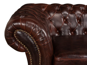 Sarreid Piccadilly Sofa: Luxurious Bycast Cowhide Leather Seating With Elegant Birch Frame Design Brown  27729
