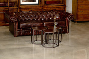 Sarreid Piccadilly Sofa: Luxurious Bycast Cowhide Leather Seating With Elegant Birch Frame Design Brown  27729