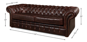 Sarreid Piccadilly Sofa: Luxurious Bycast Cowhide Leather Seating With Elegant Birch Frame Design Brown  27729