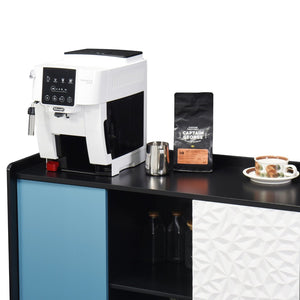 English Elm Sideboard Buffet Cabinet - Modern Black & Blue Storage Solution With Drawers For Dining & Kitchen Decor W409P176594-GIGA