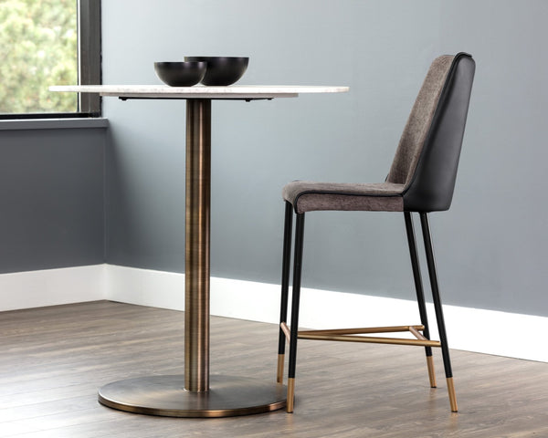 Sunpan KLAUS Counter Stool - Stylish Sparrow Grey Fabric & Napa Black Faux Leather for Modern Spaces 106037