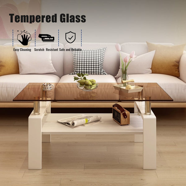 English Elm Rectangle Coffee Table - Stylish Tempered Glass Top & Mdf Storage, Modern Design For Living Rooms W241P181460-GIGA