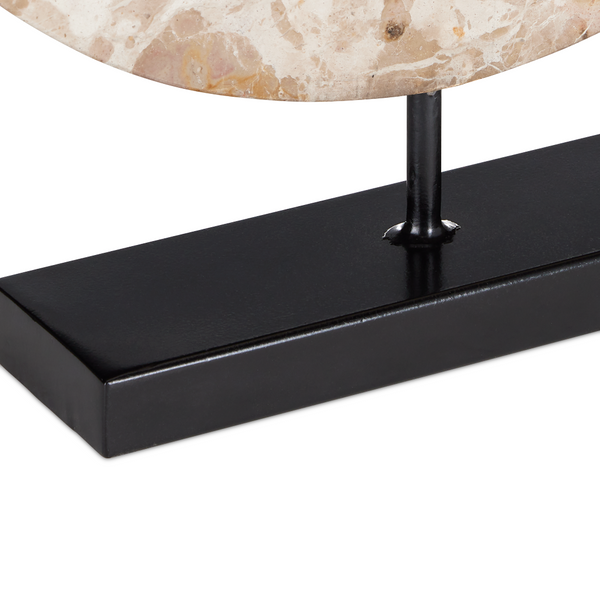 Anu Marble Disc - Unique Tan Stone Sculpture on Black Metal Base for Contemporary Home Décor