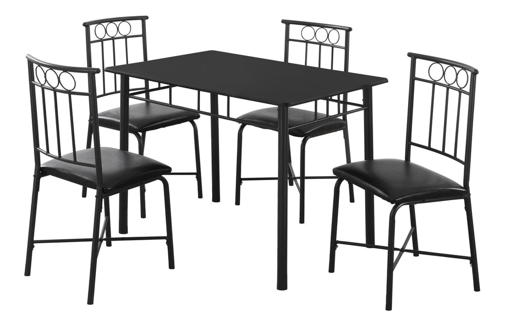 English Elm Dining 5-Piece Dining Set 40" Rectangular — Black Leather-Look Cushioned Chairs, Metal Frame, Modern Elegance B2710P218799