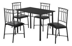English Elm Dining 5-Piece Dining Set 40" Rectangular — Black Leather-Look Cushioned Chairs, Metal Frame, Modern Elegance B2710P218799