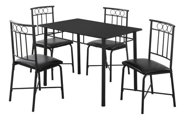 English Elm Dining 5-Piece Dining Set 40" Rectangular — Black Leather-Look Cushioned Chairs, Metal Frame, Modern Elegance B2710P218799