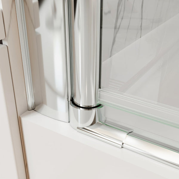 English Elm 30--32 in Frameless Pivot Shower Door Clear Tempered Glass Chrome Hardware Reversible W63777026