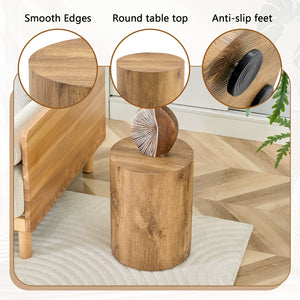 English Elm Modern Minimalist Wood Cylinder Coffee Table Set of 2 — Marble-Pattern MDF, Multi-Size, No Assembly Needed W1151S04196