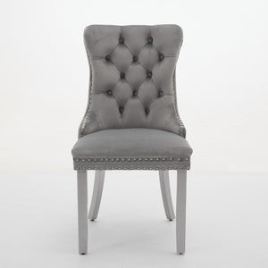 English Elm A&a Furniture Nikki Velvet Wingback Dining Chair Set with Nailhead Trim Solid Wood W1143P179490