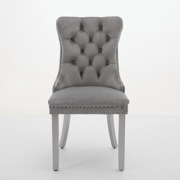 English Elm A&a Furniture Nikki Velvet Wingback Dining Chair Set with Nailhead Trim Solid Wood W1143P179490