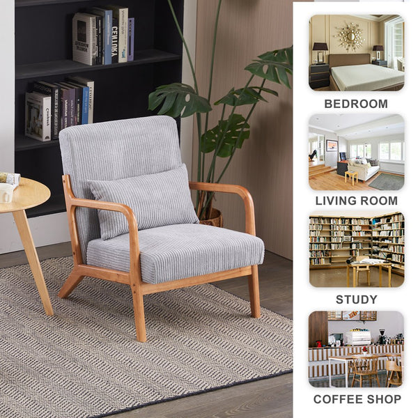 English Elm Mid-Century Upholstered Accent Chair Light Gray — Ergonomic Solid Wood Frame, Cozy Reading Pillow, Versatile Home Seating W2989P295270