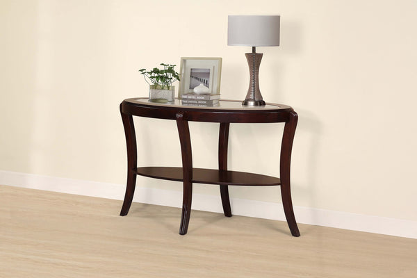 English Elm Console Transitional Sofa Table in Dark Cherry & Espresso Finish with 5mm Tempered Glass Top and Open Shelf Storage 23x51x32" B011P395595