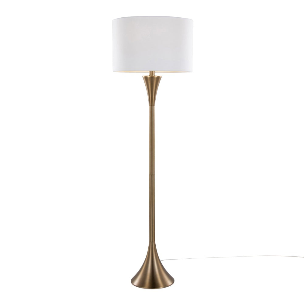 English Elm 65" Hourglass Floor Lamp Matte Golden Bronze Sculptural Body with White Linen Drum Shade B202P223994