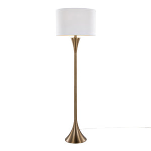 English Elm 65" Hourglass Floor Lamp Matte Golden Bronze Sculptural Body with White Linen Drum Shade B202P223994