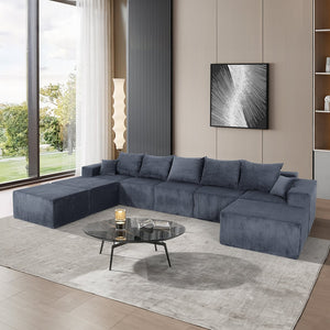 English Elm 8-Piece Modular U-Shaped Sectional Sofa with Oversized Chaise and Bed, Corduroy Luxury, No Assembly Needed Grey W3163S00041