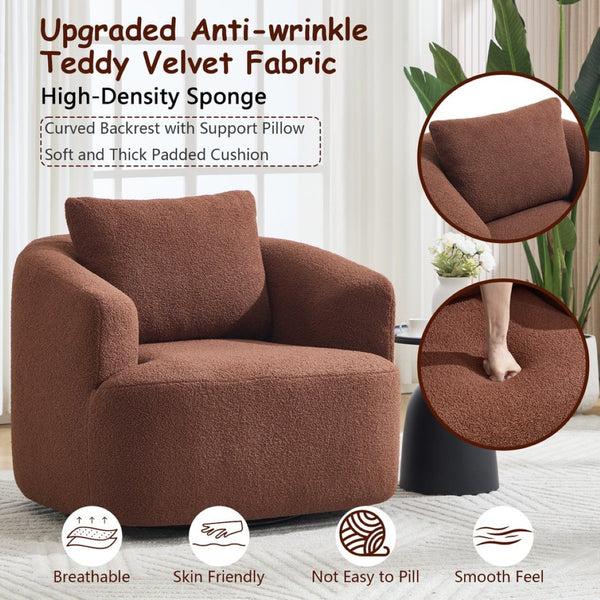 English Elm 360° 360 Swivel Teddy Velvet Accent Chair Plush Cocoon Seat for Living Room or Bedroom W5385P454804