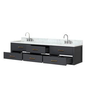 English Elm Black Double Bath Vanity With Carrara Marble Top & Faucet Set – Elegant, Spacious Design For Luxury B2731P258099