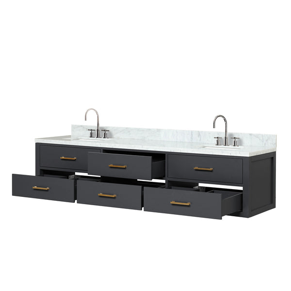 English Elm Black Double Bath Vanity With Carrara Marble Top & Faucet Set – Elegant, Spacious Design For Luxury B2731P258099
