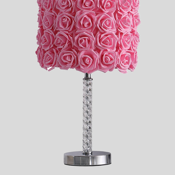 English Elm 18.25" Pink Roses in Bloom Table Lamp - Twisted Clear Acrylic Stem, Chrome Base, Drum Shade Elegance B072116324