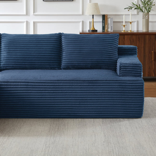 English Elm L-Shaped Cloud Sectional Sofa - Luxurious Blue Corduroy, No Assembly, Compact Comfort For Modern Living W2339P409426