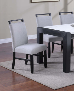 English Elm Modern Dining Table and 6 Side Chairs with Faux Marble Top, Sturdy Thick Legs, Sleek Contemporary Style Charcoal,White 17 L x 6 W x 42 H B011S01874