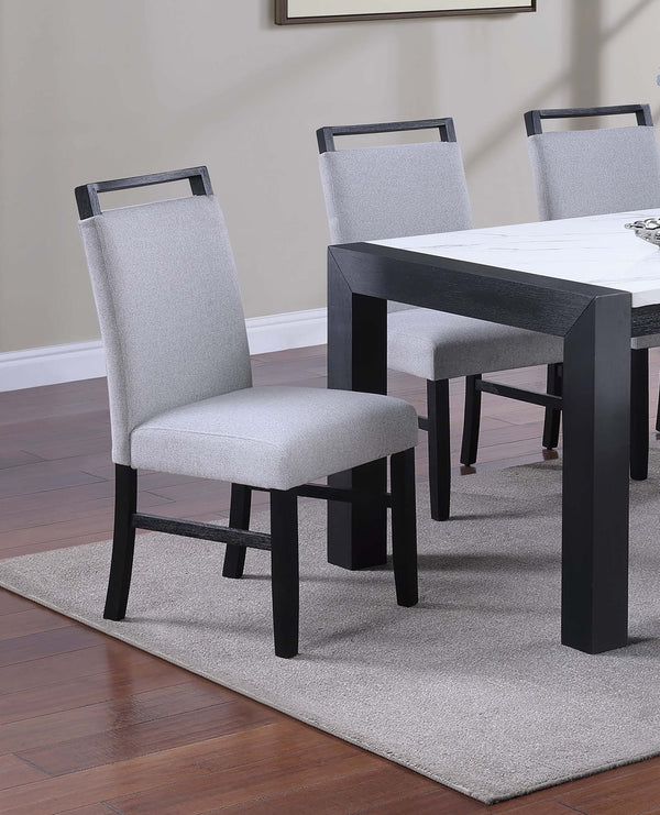 English Elm Modern Dining Table and 6 Side Chairs with Faux Marble Top, Sturdy Thick Legs, Sleek Contemporary Style Charcoal,White 17 L x 6 W x 42 H B011S01874