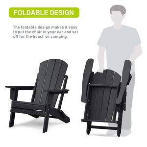 English Elm Folding HDPE Adirondack Chair Set with Side Table, All-Weather Foldable Patio Seating, Ergonomic Comfort Black W1889P408708