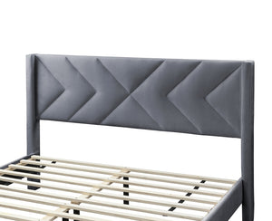 English Elm Elegant Velvet Upholstered Queen Bed with Geometric Stitched Headboard, Platform Design, 12" Height Grey 65 L x 23 W x 9 H B011P238925