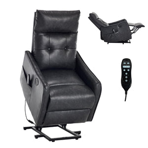 English Elm Deep Grey Pu Leather Power Lift Recliner with Massage Heat and Usb Charging Port W1803P364105