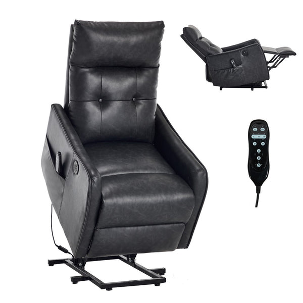 English Elm Deep Grey Pu Leather Power Lift Recliner with Massage Heat and Usb Charging Port W1803P364105