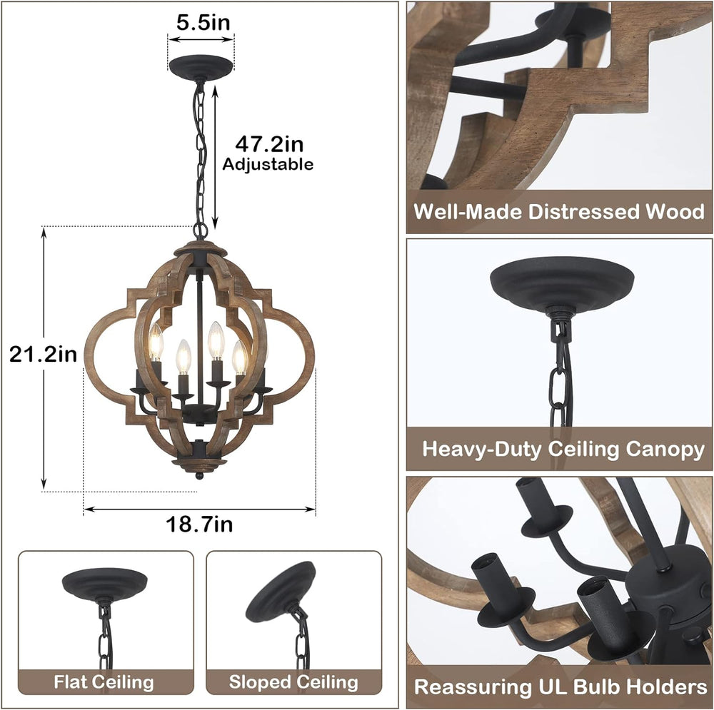 English Elm Farmhouse 6-Light Chandelier - Rustic Wooden Pendant Light For Dining Room, Kitchen & Entryway Decor W2738P185440