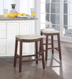 OSP Home Furnishings 24" Saddle Stool - Set of 2 Damask Taupe / Dark Walnut