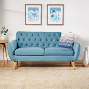 Christopher Knight Home® - Noble House - Bernice Petite Mid Century Modern Tufted Blue Fabric Sofa